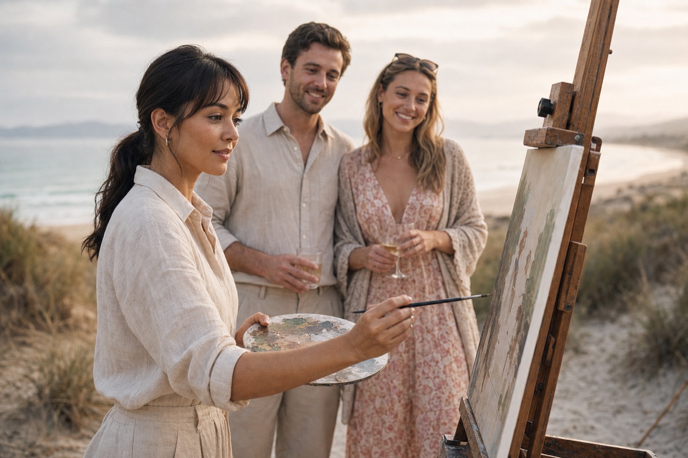 Artist workspace for a live wedding painting